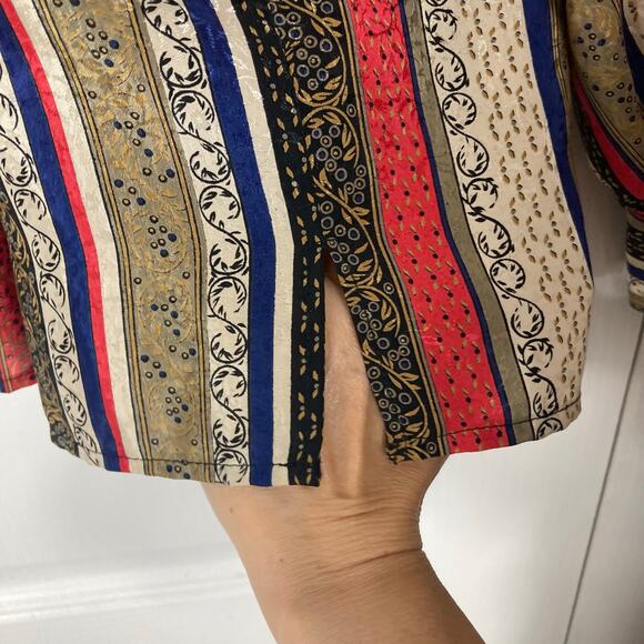 NWOT EVAN PICONE Top 14 Vintage Stripe Jacquard Asymmetric-Button-Collar Ruched - Picture 7 of 14